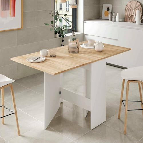 Dmora - Ausziehbarer Toledo-Tisch, Klappbarer Esstisch Mit Platte, Beistelltisch, 31 x 77 x 78 cm, Weiß und Eiche