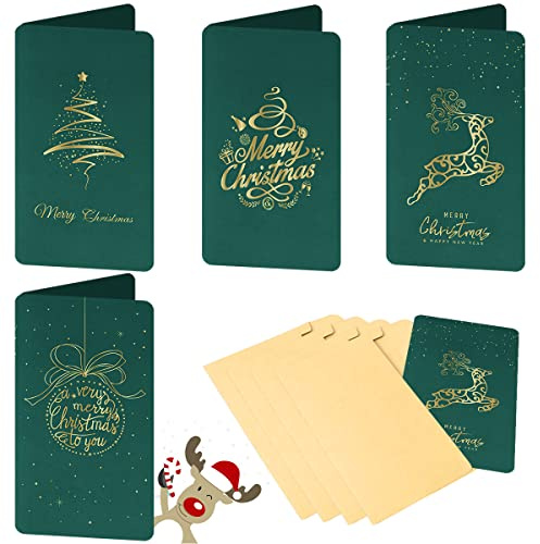 Biglietti Auguri Natale, Biglietti Natalizi Vintage in Bianco con Busta, Biglietto Auguri Buon Natalizie di Ringraziamento Biglietti da Visita Invito alla Festa di Natale di Compleanno Verde