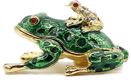 SEVENBEES Frog Trinket Box Hinged Hand-Painted Enameled Crystal Frog Figurines Collectibles Jewelry Box Ring Holder, Unique Gift for Home Decor