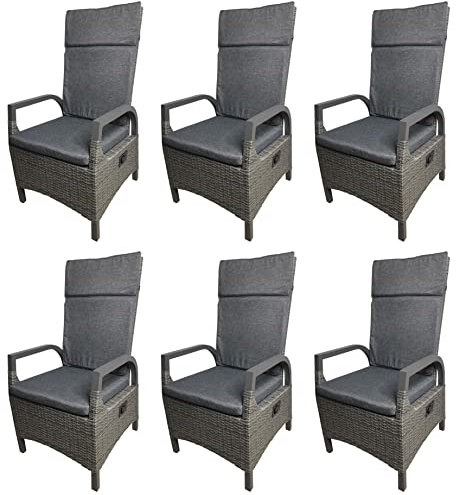 Gardissimo 6 x Aluminium Polyrattan Movesessel Rio, inklusive Auflage, mit sufenlos Verstellbarer Rückenlehne, absolut wetterfest/Garten