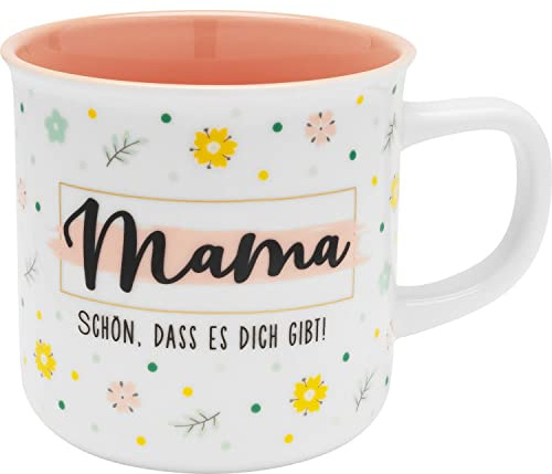 Tasse Mama schön: Porzellantasse mit farbiger Innenglasur in Geschenkbanderole