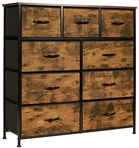 LYNCOHOME Chest of Drawers, Bedroom Drawers, Fabric Dresser with Wood Top and Large Storage Space, Easy to Assemble, for Bedroom, Living room, Kids room, Closet (Sepia Print, 9 Drawers)
