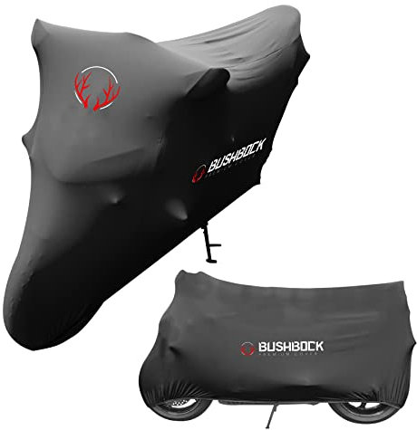 BUSHBOCK® Premium Cover Indoor Motorrad Abdeckplane-Staubschutz-elastischer, atmungsaktiver Samt-Stretchstoff (XL-XXL, Schwarz)