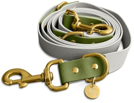Hey Lana Hundeleine Führungsleine, Made in Germany, 2 Karabiner & 3-Fach verstellbar, Hund Führleine Leine, Zugleine Hundelaufleine Trainingsleine Handsfree (S, grau/grün, 230 x 1,5 cm)