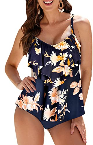 WIN.MAX Tankini dambadkläder, hög midja, volang, bikiniset i 2 delar, baddräkt, plusstorlek, baddräkt, 40
