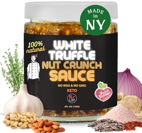 SAUCE UP Trio-Nut Crunch Sauce with White Truffle | Crunchy Roasted Almonds, Peanuts & Sunflower Seeds | Nutty, Bold & Umami-Rich Truffle Flavor | Vegan, Keto, Non-GMO, Gluten-Free, No MSG | 1 Pack