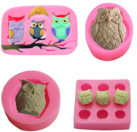 ZOOMPIL 3D Eulen Form Silikon, Eulen Animal Fondant Silicone，für Kuchen Backformen Deko Kerze und andere DIY, Pink，4 Stück