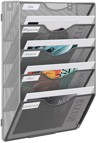 EasyPAG 5 Fächer Zusammensetzen Metall A4 Zeitschriftenhalter Wand Zeitschriften Wandhalter Aktenablage Dokumentenhalter Hängend Magazin Organizer Flyerhalter Prospektspender,Silber