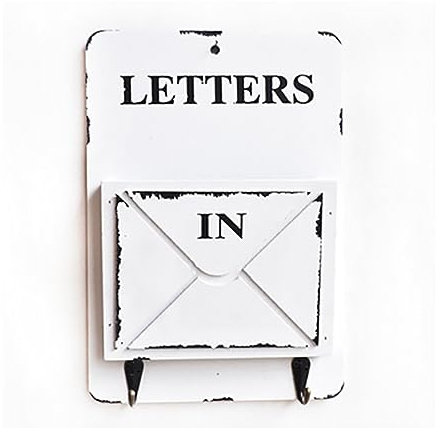 Post Box, Wall Mounted Letterbox, Letter Box letterbox Wood Mailbox Wall Storage Creative Letter Rack Key Holder Mail Organizer Home Decoration With Hook Hanger Letter Rack mailbox ( Color : White )