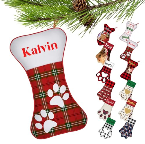 Busparst Personalisierter Weihnachtsstrumpf FüR Hunde und Katzen, Individueller Name, Haustierpfote Oder Hundeknochenform, WeihnachtsstrüMpfe, Individuelle Weihnachtsdekoration, Kamin-HäNgestrüMpfe