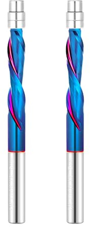 2 PCS Flush Cut Trim Router Bits 1/4 inch Shank Dowm Cut Solide Carbide Flush Trim Bits with Nano Blue Coating by Jiiolioa | Used it for edge jointing,Solide Carbide CNC Router Bits with Nano Blue Coating