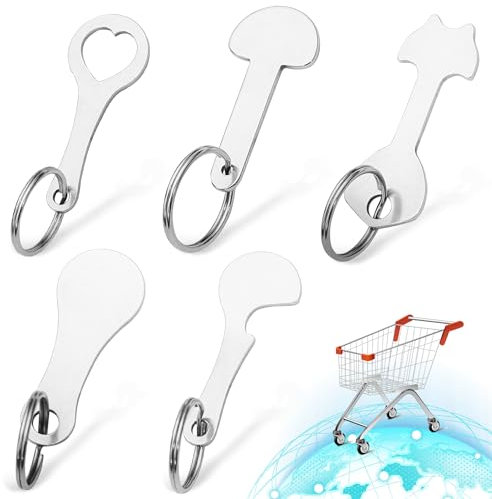 RAFIYU 5 Pezzi Chiave Universal per Carrello della Spesa - Portachiavi con Gettoni Moneta Rimovibili