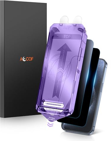 ACCOF Pellicola iPhone 15 Pro Max Privacy Copertura Totale, Installazione Facile, Vetro Temperato iPhone 15 Pro Max Privacy, Anti Graffio,Anti-Impronte, Senza Bolle,2 Pezzix(Sichtschutz)