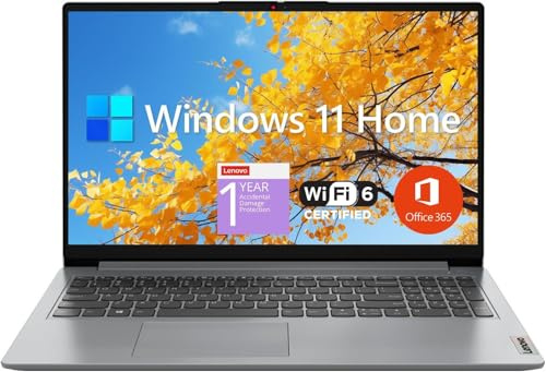 Lenovo IdeaPad 1 Student Laptop, 15.6 FHD Display, Intel Dual Core Processor, 8GB RAM, 128GB SSD + 128GB eMMC, 1 Year Office 365, Wi-Fi 6, SD Card Reader, W11H, Grey, Additional 1 Yr ADP