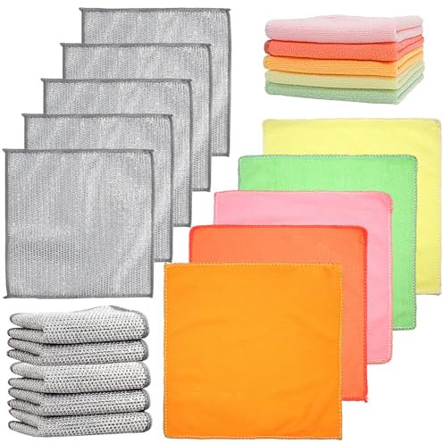 GOTFUN 10 Stück Mikrofaser Putztücher für Küche, Mehrzweck-Geschirrspüllappen aus Draht für nass und trocken, Wiederverwendbar Lappen Putztücher, Waschbar Reinigungstücher für Auto, Küche