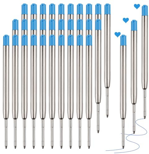 30 Stück Kugelschreiberminen, Metall Kugelschreiber Ersatzminen 1.0mm Strichstärke, Großraumminen Kugelschreiber-minen für Büro, Geschäft, Schule und Zuhause (Blau)