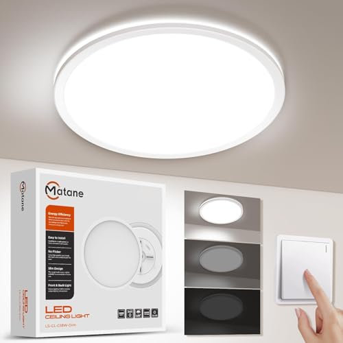 Matane Deckenlampe LED Deckenleuchte Flach 18W, 3 stufen Dimmbar, Warm Neutral Kalt Weiß 3000K/ 4000K/ 5000K, 1800LM Badezimmer Lampe für Flur, Küche, Bad, Balkon, Keller, Ultradünn Rund 22cm