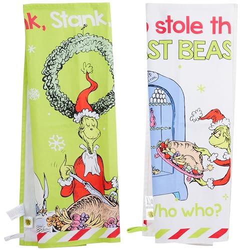 The Grinch Pack de 2 Torchons de Cuisine Coton, Accessoire Cuisine Noël