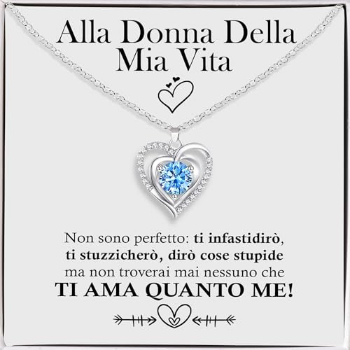 Bramart Collana Donna Alla Donna della Mia Vita con Zirconia Cubica e Finitura in Oro Argento, Idea Regalo per lei idee regali fidanzata - Cofanetto con DEDICA incluso (Alla Donna della mia Vita 2)