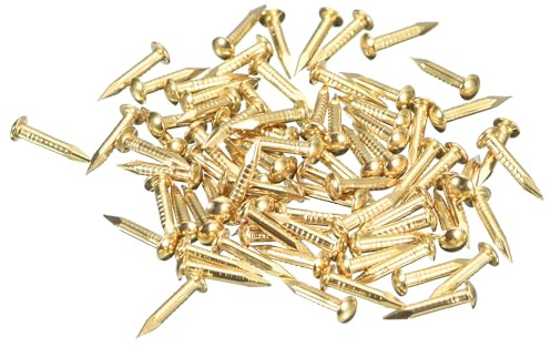 QUARKZMAN 80pcs Pequeños Clavos Dorados, 10x1.5mm(L*D) Clavos Dorados de Cabeza Redonda de Latón Clavos de Hardware para Madera Muebles Manualidades Bricolaje Marco de Fotos, Tono de Latón