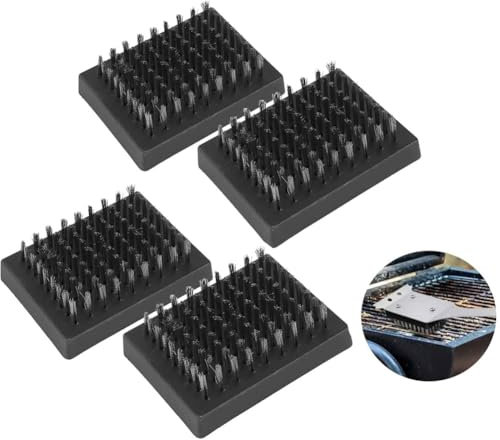 4 spazzole per griglia, setole metalliche, testine di ricambio per spazzola e raschietto per barbecue