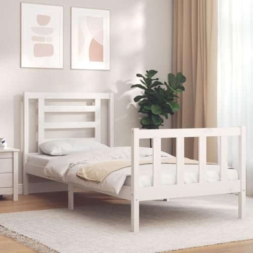 Buzaza Massivholzbett mit Kopfteil Bettgestell Bed Frame Holzbett Kopfteil Bett Schlafzimmer Bett Massivholzbetten Weiß 90x200 cm - 3192867