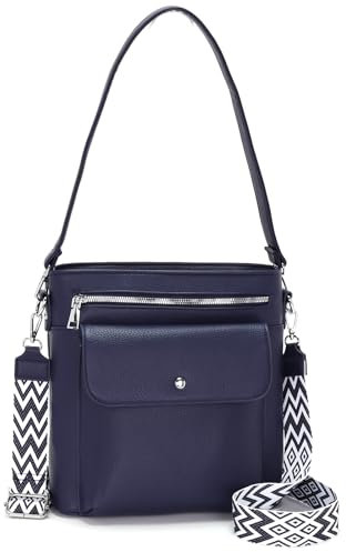 YISUOHOOM Handtasche Damen Mittelgroß Umhängetasche Damen Crossbody Bag Veganes Leder Schultertasche mit Vielen Fächern Blau
