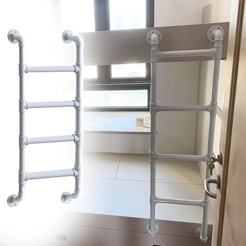 Scala per letto a castello in metallo con 6 gradini, resistente scala per letto a soppalco per la casa, capacità di carico 136 kg, montaggio a parete, in ferro battuto, cantina, finestra, pozzo, scala