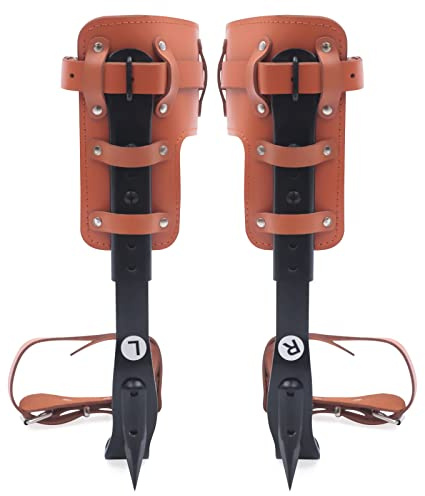 Tree Climbing Spike Kit, Pole Climbing Spurs Steel Adjustable Climber Strap Gaffs Upgrade Cow Leather Tree Climbing Gear Pole Climbing Spurs Tool for Felling Trees, Picking Fruit, Hanging Objects