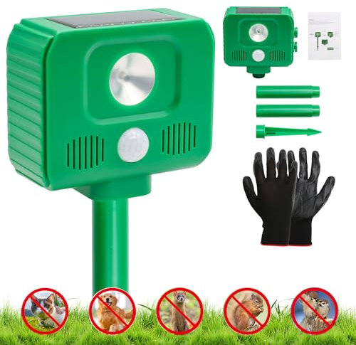 ZYNERY Cat Repellent for Gardens, Garden Solar Animal Repellent with LED Flash Light and Pir Motion Sensor, IP44 Waterproof Cat Repellent Ultrasonic, Ultrasonic Animal Repellent Device