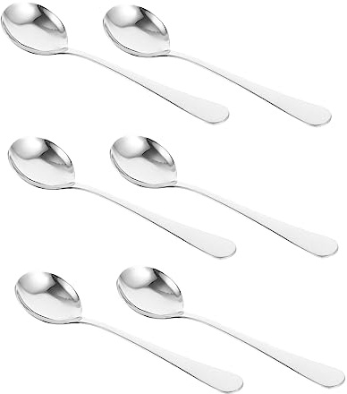 EXHUMKY 6 Cucharas Soperas De Acero Inoxidable Pulido, Juego De 6 Piezas, Cucharas Para Servir Comida Multiusos, Aptas Para Cocina y Hogar, Utensilios Funcionales Para Sopas y Postres