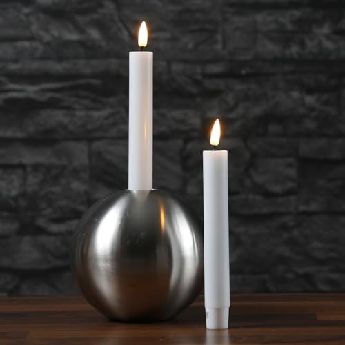MARELIDA LED Stabkerzen Echtwachs Deluxe Homeart Dinnerkerzen Tafelkerzen mit realistische 3D Flamme weiß (2 Stabkerzen 15cm)