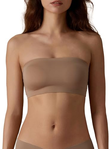 SHARICCA Axelbandslös bh dam ovadderad halkfri silikon bandeau bh bekväm sömlös tubtopp bh utan remmar sömlös bh, Mjölkkvarts-1p05, M