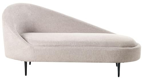 Beliani Chaiselongue Links Stoff beige Taupe gesteppt mit Metallgestell schwarz Valreas