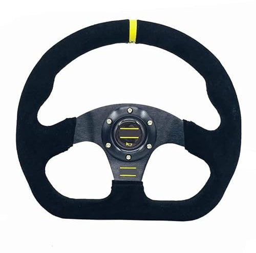 LUOKEKE Sportlenkrad Universal 13 Zoll 320mm Stil Rennsteuerrad Wildleder Leder Flat Drift Sports Lenkrad mit Aluminiumhalterung Holzlenkrad