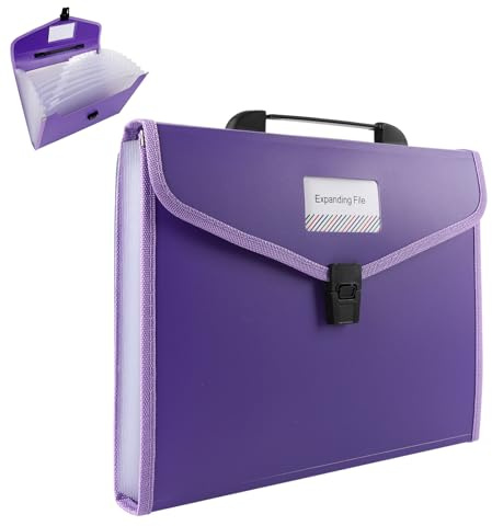 Scatola Organizer File A4 Cartelle Portadocumenti con Manico, 13 Tasche Cartelle Documenti Portatili per Scartoffie, File a Fisarmonica Scatola Archivio Espandibile Organizer Carta per Ufficio Scuola