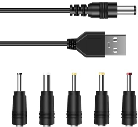 6pcs USB to Dc Power Cable, 1m Universal 5V USB Power Chager Cord DC 5.5x2.1mm Plug Adapter with (2.5x0.7, 3.0x1.0, 3.5x1.35, 4.0x1.7, 5.5x2.5) mm Connectors Compatible for Laptops Router Keyboard