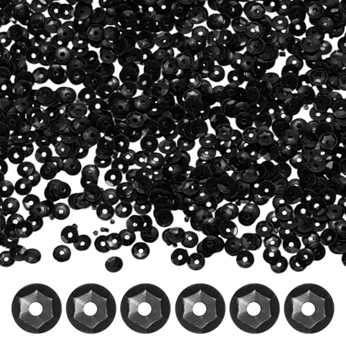M METERXITY 1200-Pack Loose Sequins Bulk, 20g 6mm Round Cup Sequins for Wedding/Sewing/DIY Craft/Garments Accessories, PVC Rainbow Spangles with Holes [Black]