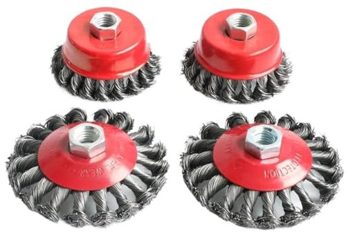 4Pcs M14 Screw Twist Knot Wire Wheel Cup Brush for Angle Grinder Steel Wire & Alloy Metals Twisted & Crimped Wire Brushes Ki