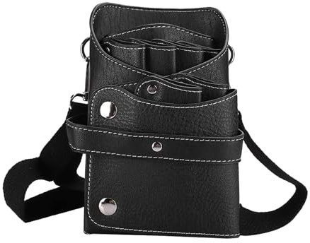 Fyearfly Friseur Tasche mit Gürtel,Barber Werkzeugtasche Friseurtaschen Leder Gürteltasche,Hält Friseurscheren,Clips,Haarbürsten,für Barber Salon(Schwarz)