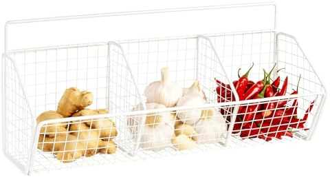 ZoeQide Cesta de pared de metal blanco con 3 compartimentos, para colgar en la cocina como cesta de frutas