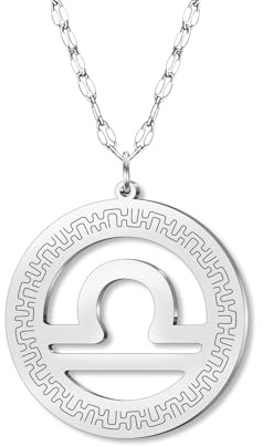 DOWAY Zierliche Edelstahl Kreis Sternzeichen Halskette 12 Konstellation Anhänger Halsketten Silber Minimalistischer Schmuck Geburtstag Horoskop Astrologie Geschenke für Damen Mädchen (Waage)