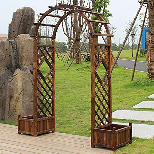 Wooden Garden Arbor Arch with 2 Planter Boxes, 200×210cm Climbing Plant Support for Roses, Durable Outdoor Decorative Trellis for Garden Pathway
