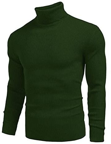 Generisch Pull en tricot à col roulé pour homme - Pull d'hiver - Pull de loisirs - T-shirt à manches longues - Vintage - Pull de sport - Automne et hiver - Confortable - Pull à col roulé, vert foncé
