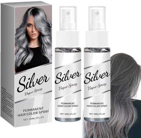 Tillfällig hårfärg spray grå, 2 stycken hårspray färg tvättbar, färgad hårfärg grå för tillfällig styling, omedelbar färgtäckning, för halloween karneval, cosplay, snabb hårfärgning (60 ml)