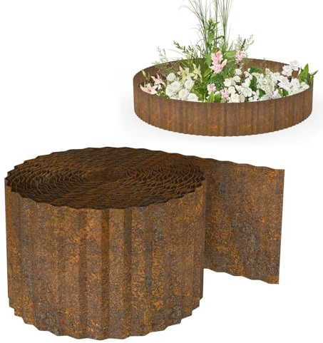 NOBBAT Corten steel lawn edging, galvanized metal flower bed border, easy to install, 10/15/20/25 cm high, flexible lawn edging, root barrier for flower beds, or as a mowing edge(Rust,15cmx3m)