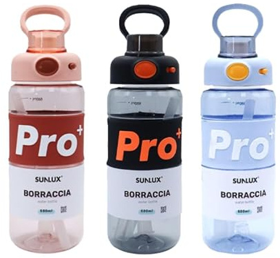 SUNLUX Set 3 Borraccia Sportiva 680ml con Beccuccio e Tappo a Scatto - Riutilizzabile per Bambini e Adulti, Ideale per Scuola, Ufficio, Palestra e Viaggi