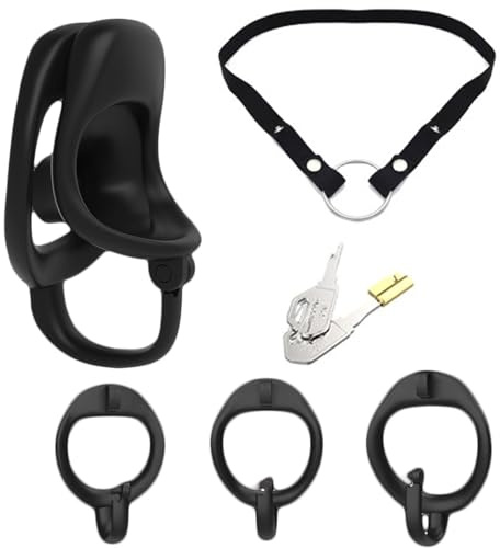 SMGKB Harz SM Fetisch Extrem Penis Bondage Keuschheitskäfig Männer Keuschheitsgürtel Cock Cage mit 3 Penisringe und Bondage-Gürtel,Atmungsaktiv Penis Käfig Sexspielzeug (Schwarz)