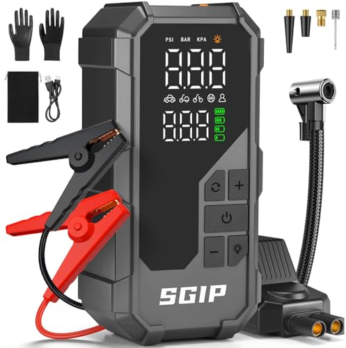 Arrancador de Coches 7000A con Compresor de Aire 150PSI, Batería 26800mAh, Jump Starter Portátil 12V para Gasolina 9L/Diésel 8L, Pinzas Inteligentes con Pantalla