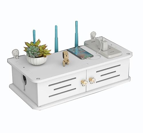 Router Storage Box,Wall Mounted TV Shelf Multimedia Storage Shelf,Double Door Design,side Outlet Hole,rounded Corner Design,top Antenna Hole,wall-mounted Installation,WiFi Storage Rack